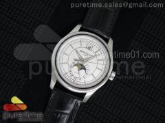 Classic 5205 Moonphase SS White Dial on Black Leather Strap Miyota 9015