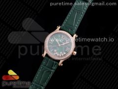 Happy Sport 36mm RG OXF 1:1 Best Edition Diamonds Bezel Green Dial on Green Leather Strap A2892