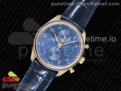 Portugieser Chrono Classic 42 RG IW3903 YLF Best Edition Blue Dial on Blue Leather Strap A7750