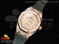 Royal Oak 37mm 15452 RG Full Paved Diamonds JF 1:1 Best Edition Diamonds Dial on Gray Leather Strap A3120